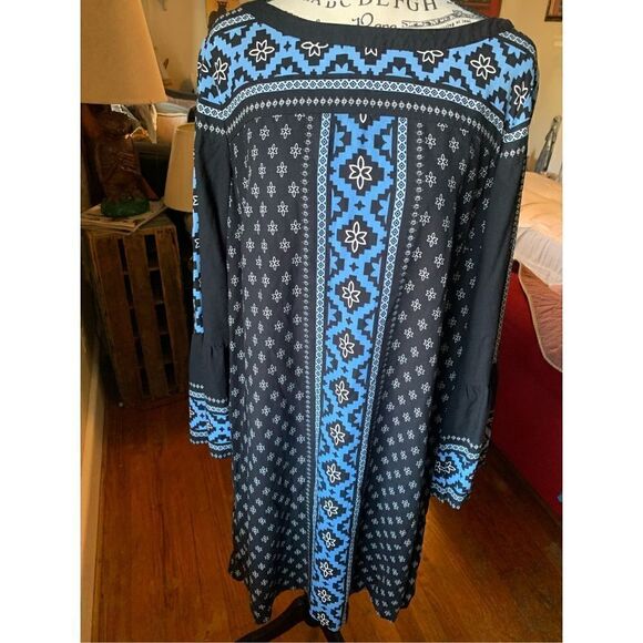 Loft MEDALLION TRIBAL BOHO BELL SLEEVE SHIFT DRESS - Picture 1 of 6